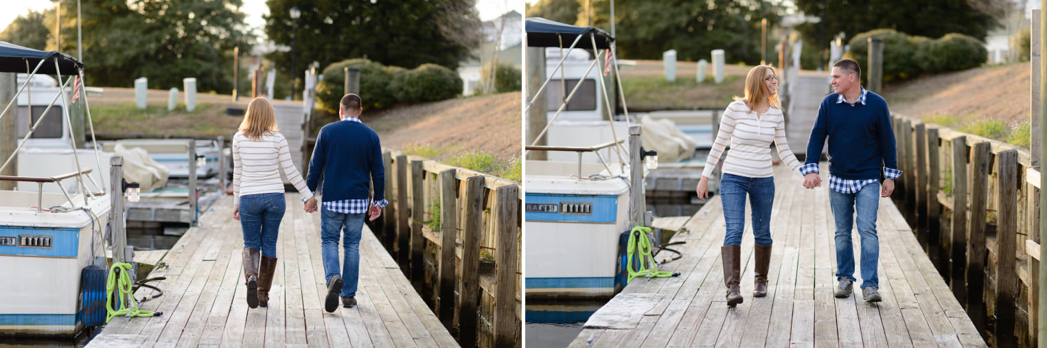 Couple walking together by the boats