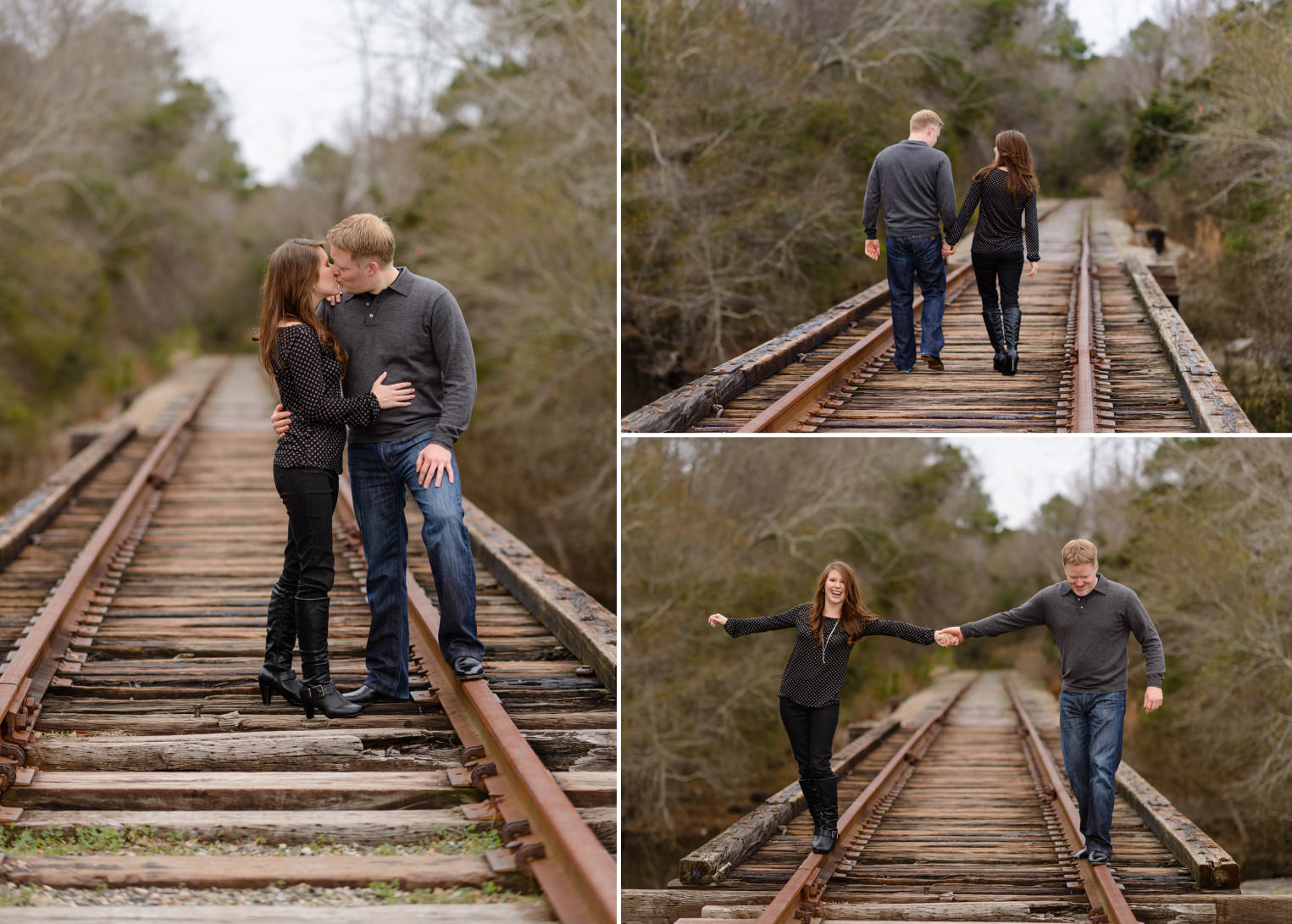 Holding hands walking down the tracks