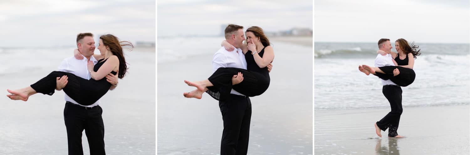 Man carrying fiance down the beach