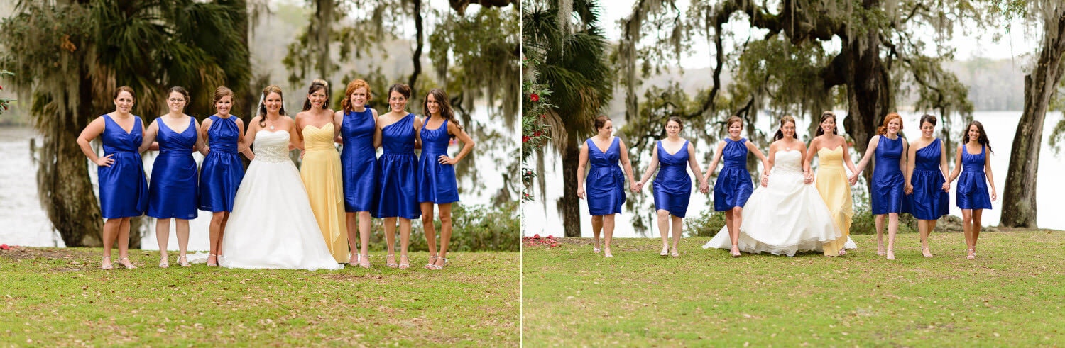 Bridemaids doing pictures in front of the river at Wachesaw Plantation