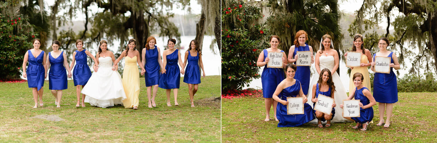 Bridemaids doing pictures in front of the river at Wachesaw Plantation