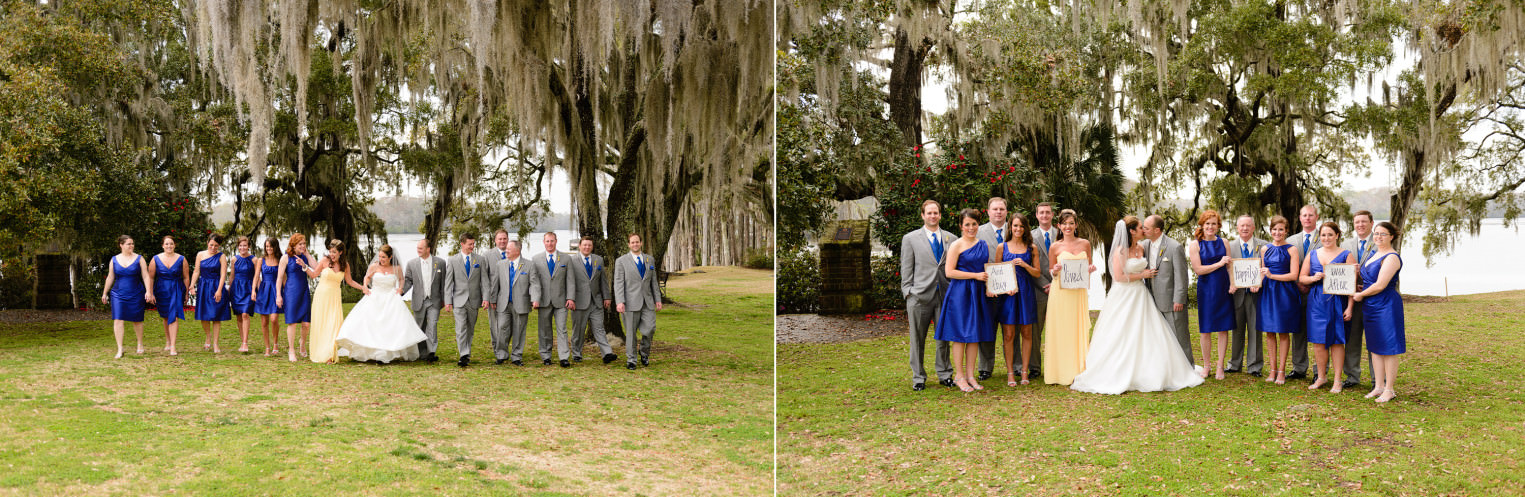 Pictures of the bridal party in front of the Waccamaw River