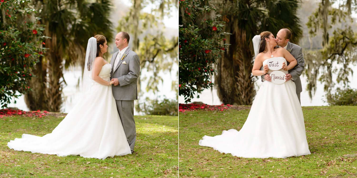 PIctures of the bride and groom before the ceremony at Wachesaw Plantation