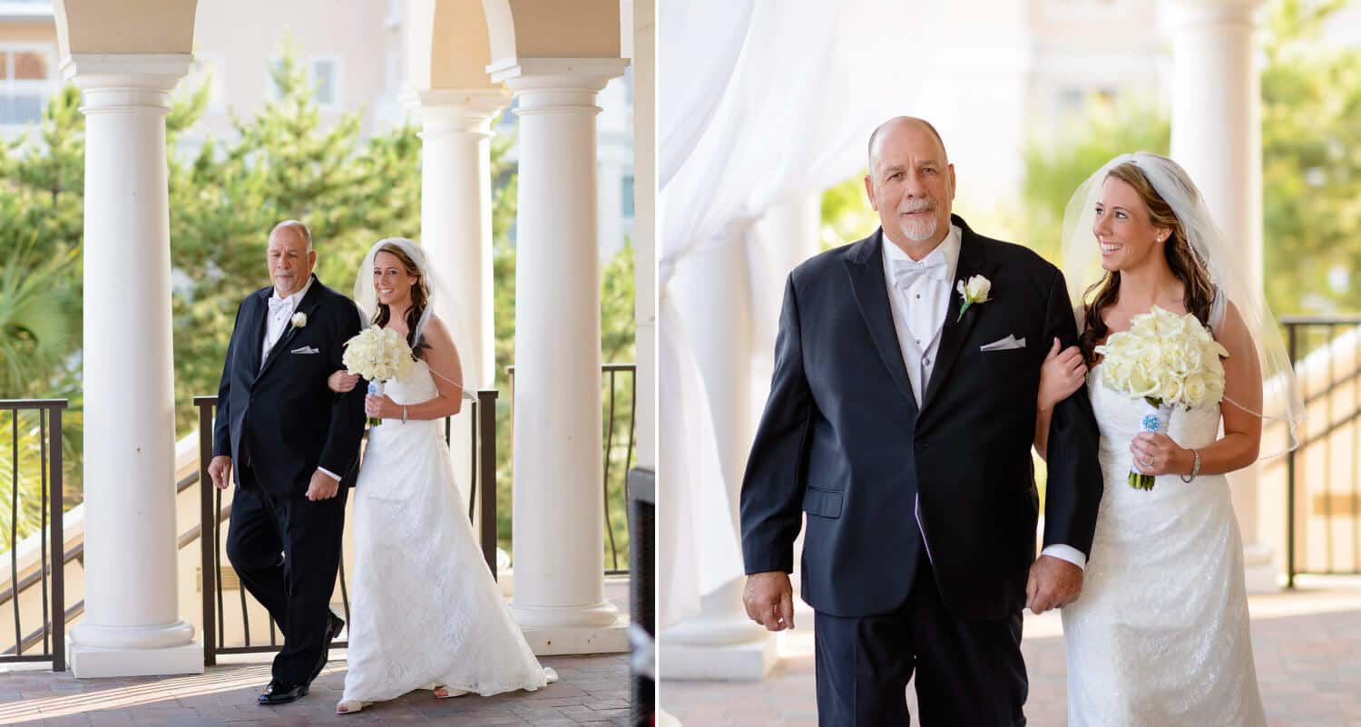 Bride and father walking towards ceremony on the Ocean Club terrace