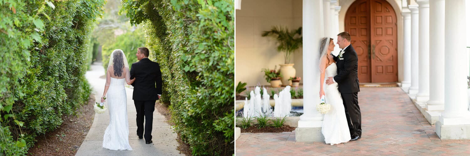 Couple by columns in front of Ocean Club doors