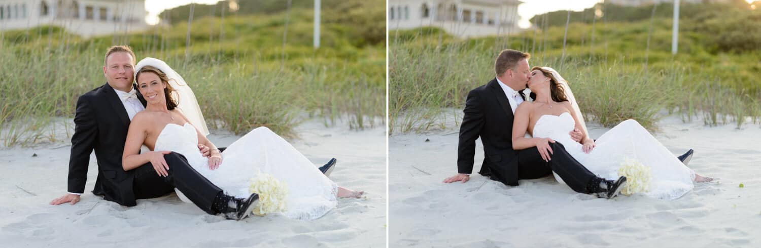 Couple laying by sea oats at Ocean Club
