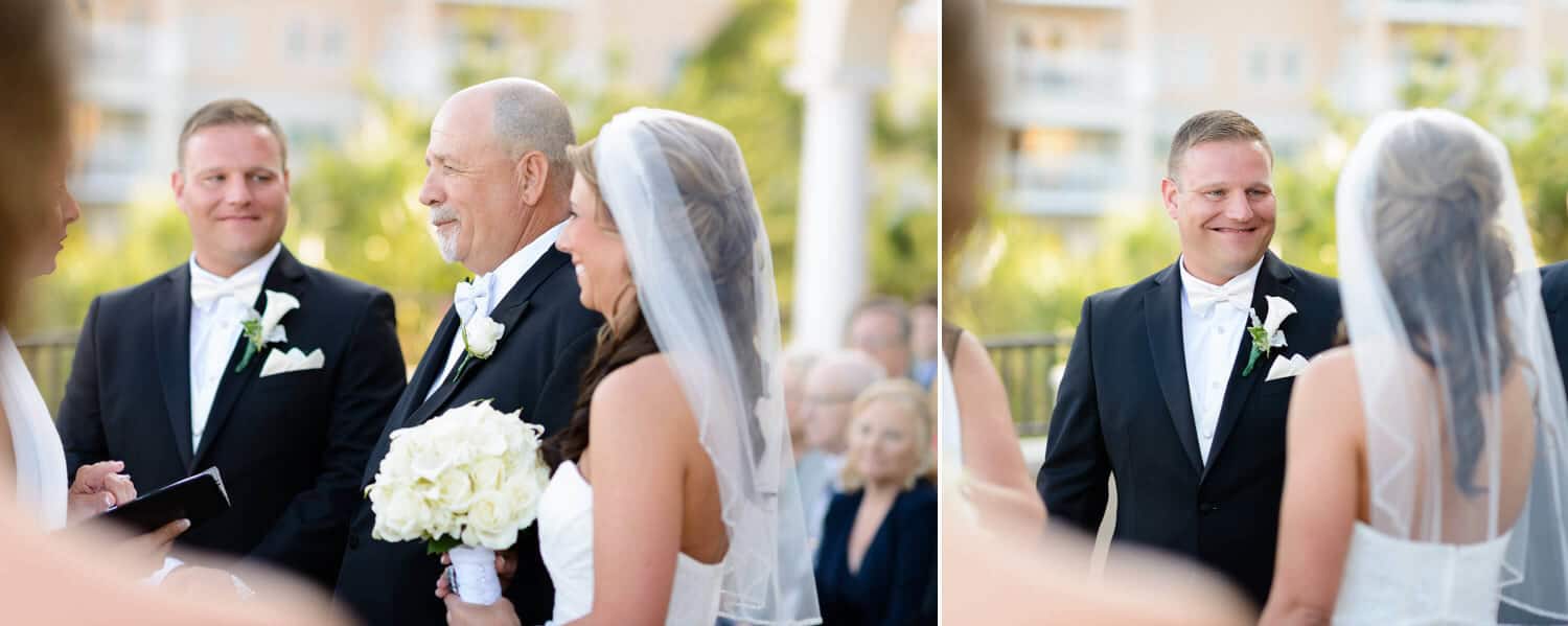 Father giving away the bride on the terrace