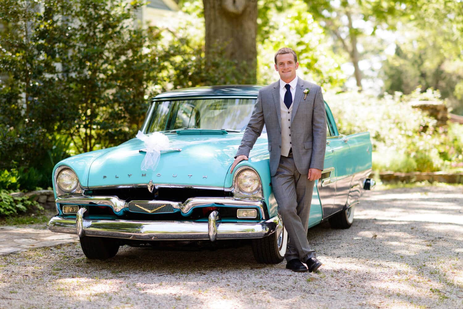 Groom by classic car, The Ivy Place
