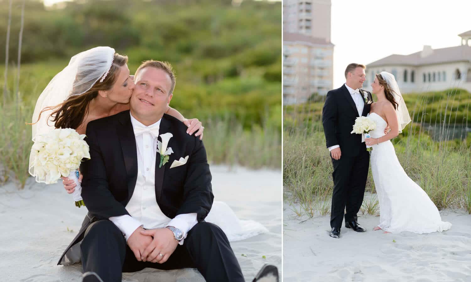 Couple laying by sea oats at Ocean Club