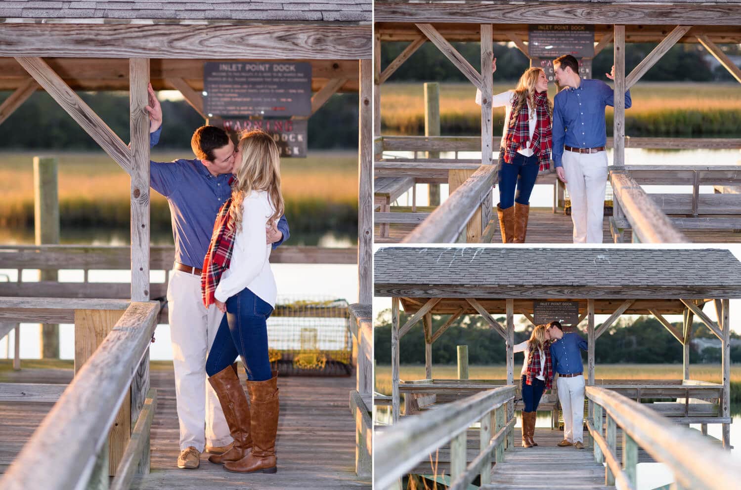Couple hugging on the Inlet Point Dock in Garden City