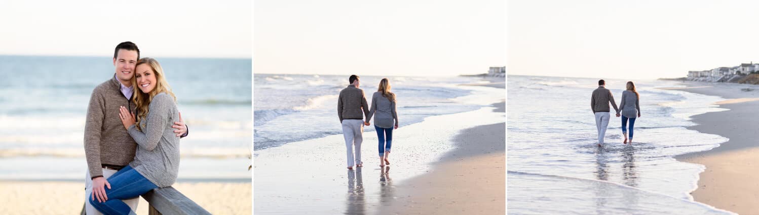 Couple walking down the beach together holding hands