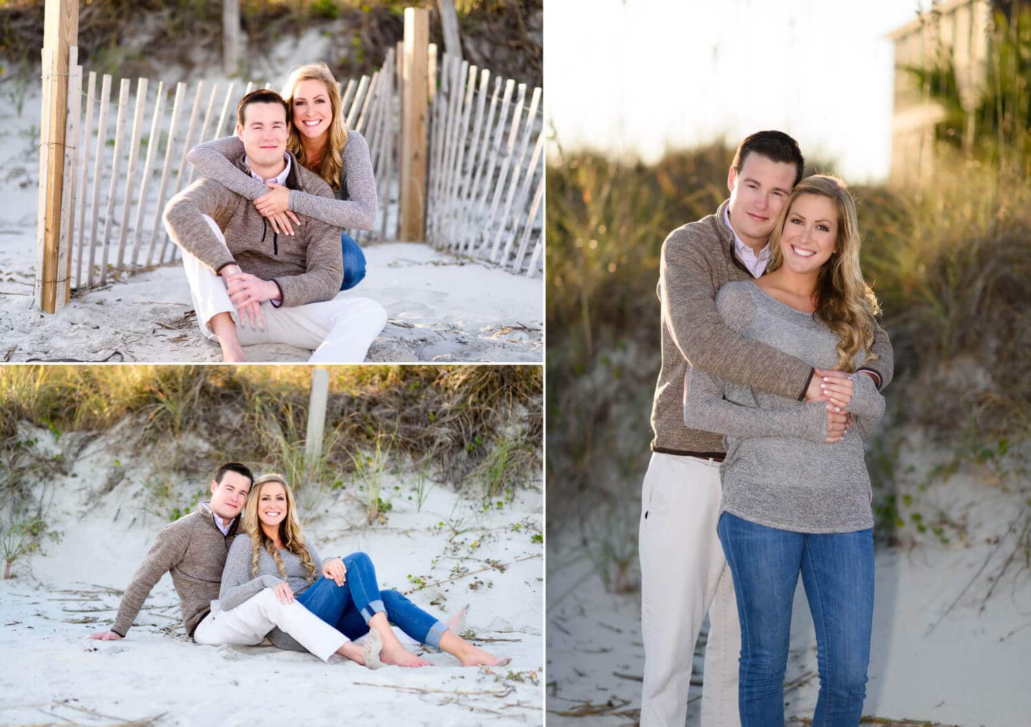 Engagement portrait in front of the sea oats - Garden City Beach