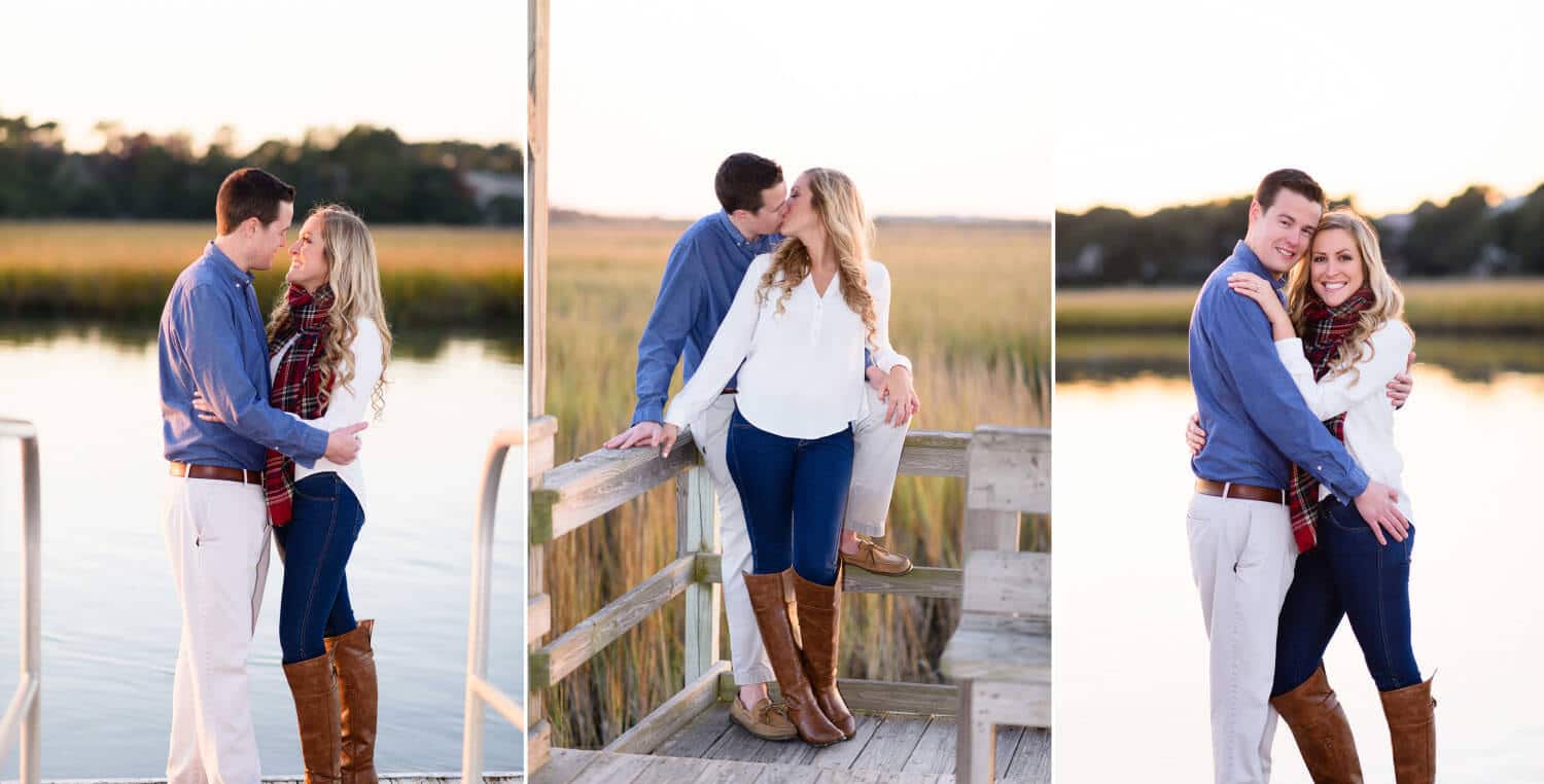 Engagement portraits in front of the Garden City Inlet marsh