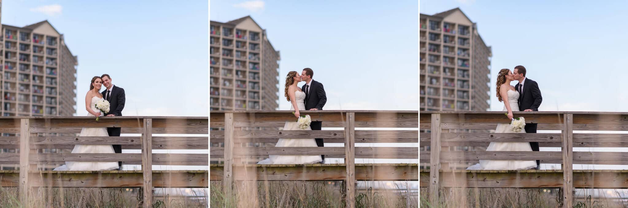 Couple kissing on the beach walkway at North Beach Plantation in North Myrtle Beach