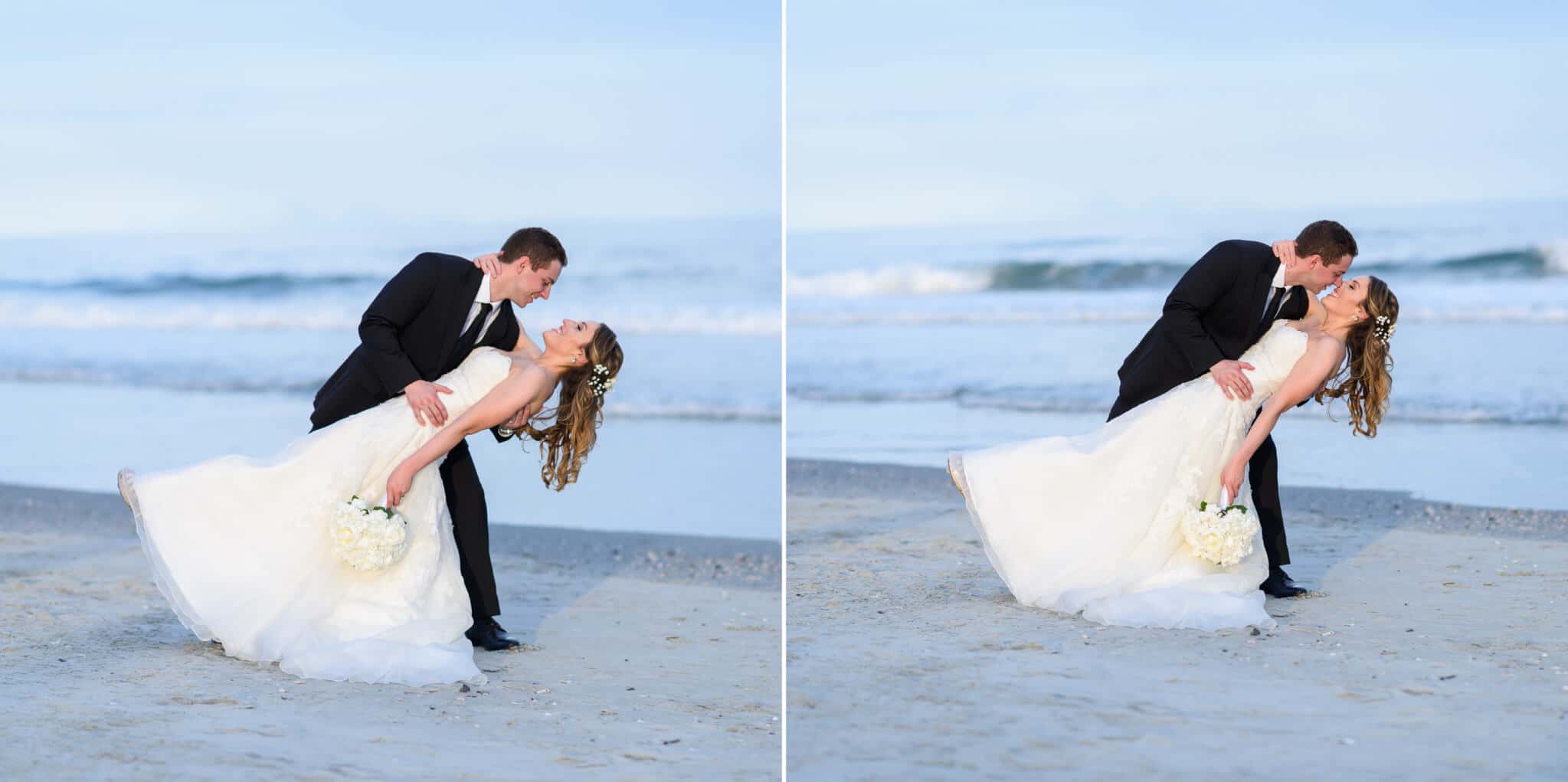 Dipping bride back for a kiss - North Beach Plantation