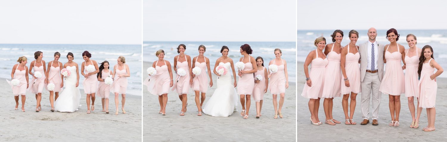 Bridesmaids walking down the beach together at the Hilton in Myr