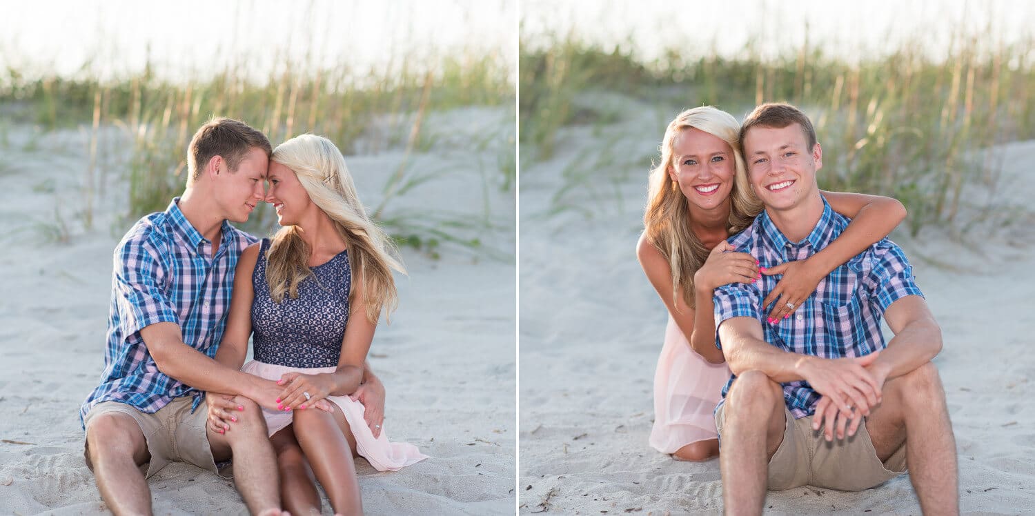 Couple looking at each other in front of the dunes