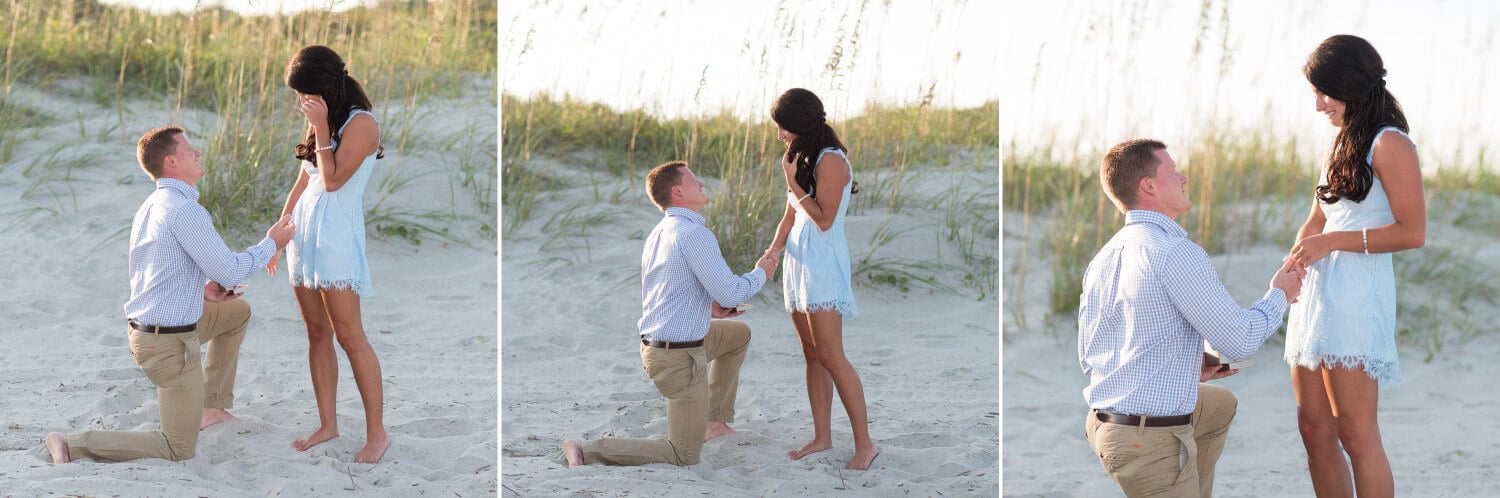 Emotional surprise wedding proposal in front the dunes - Myrtle Beach State Park