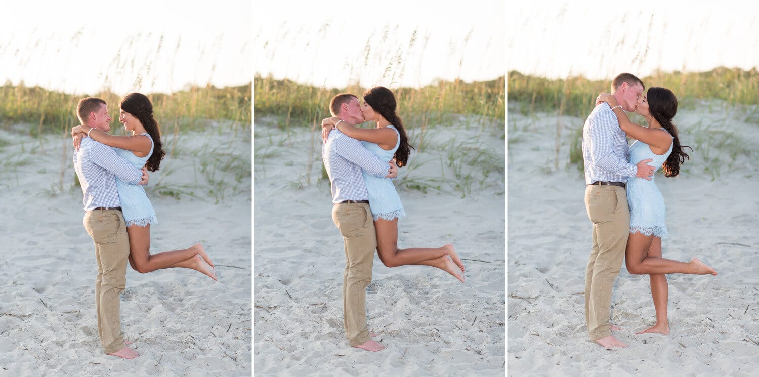 Lifting girl off the ground for a kiss