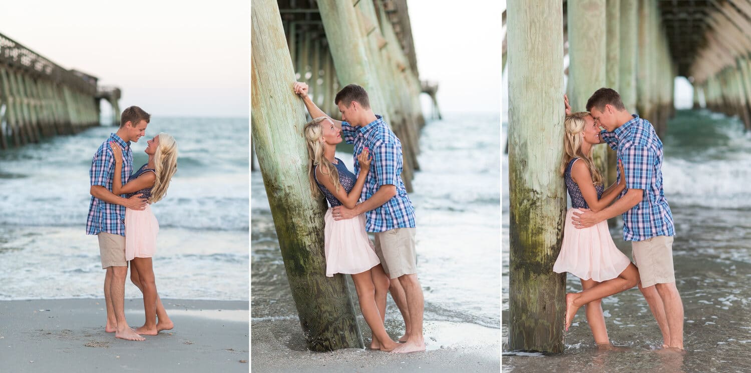 Cute couple under the pier at the state park in Myrtle Beach