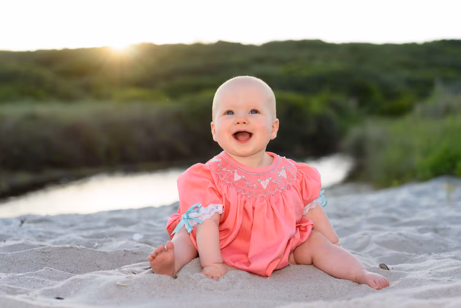 Smiling baby in the sunset - Myrtle Beach State Park