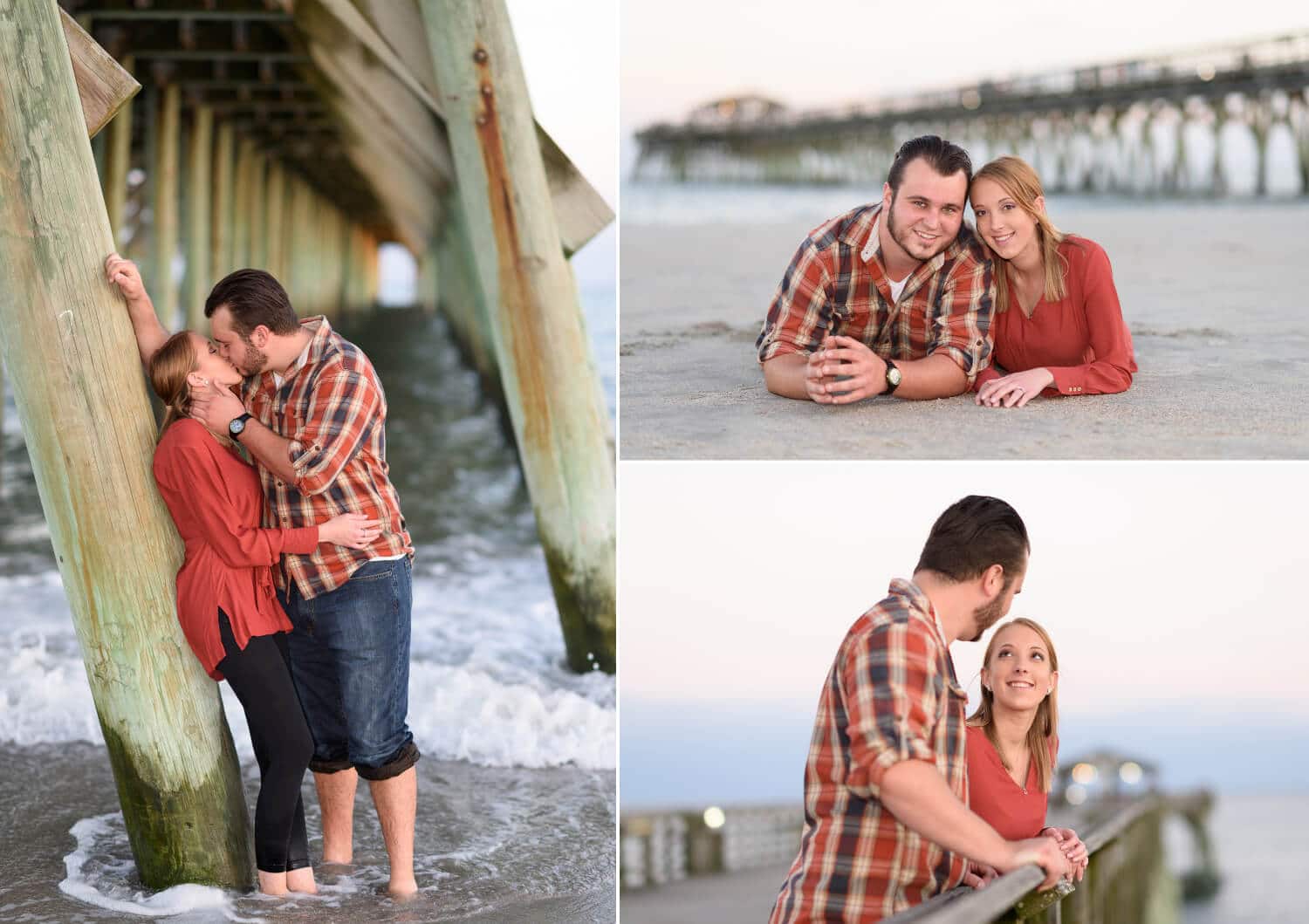 Couple laying the sand together in front of Myrtle Beach State Park