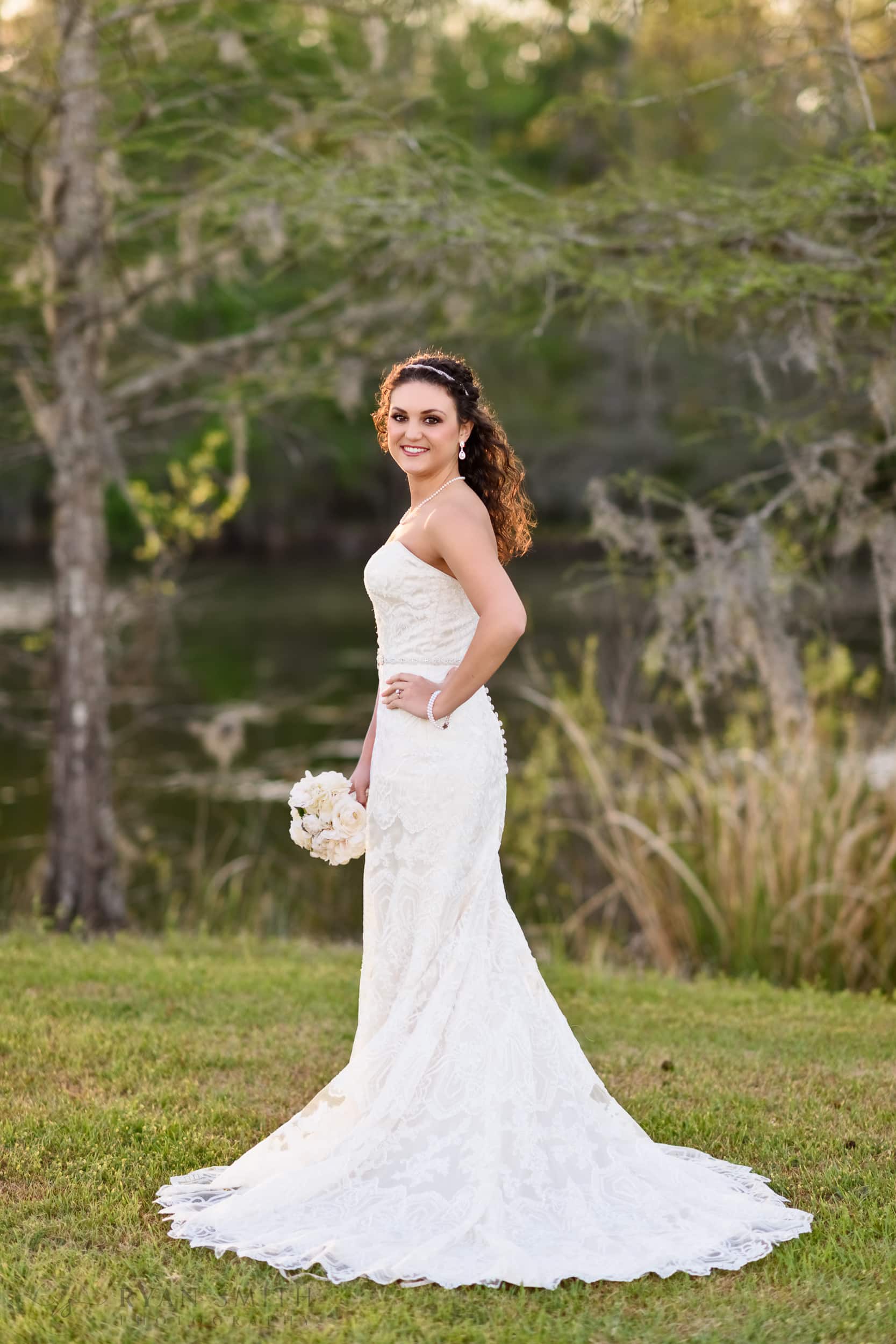 Bridal portrait in front of the pond - Upper Mill Plantation