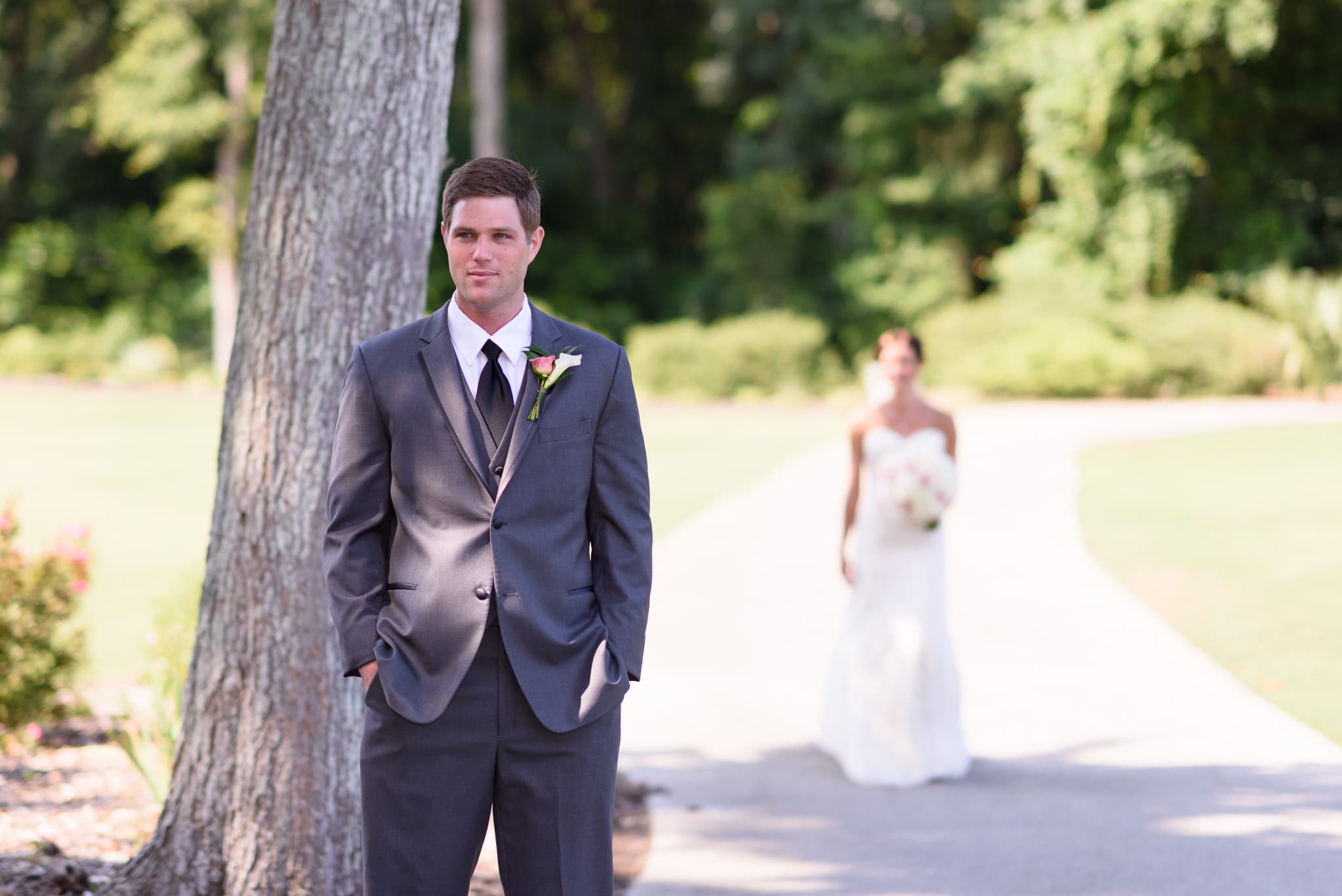Groom waiting on bride for first look - Pawleys Plantation