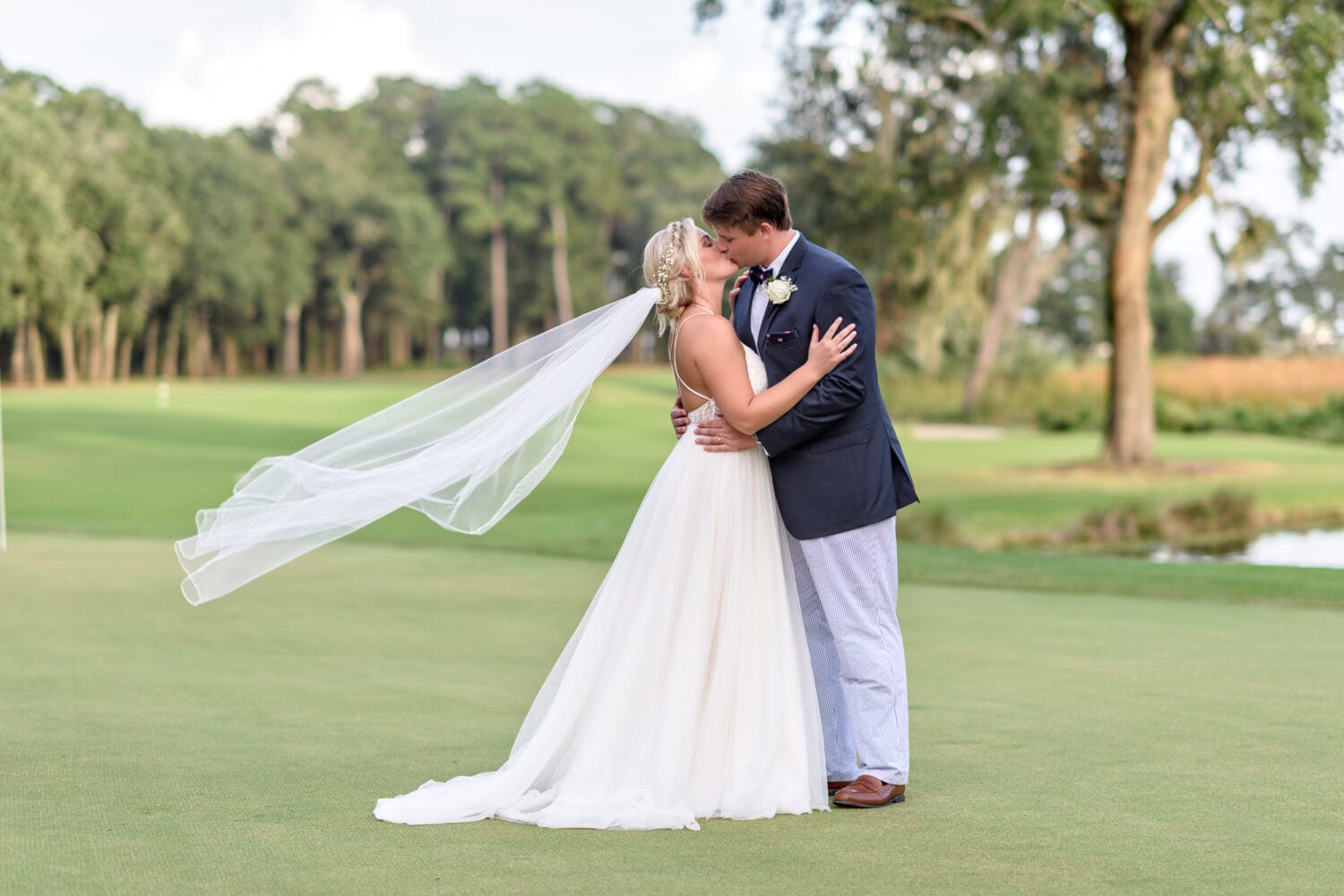 Brides veil blowing in the wind - Pawleys Plantation Golf & Country Club