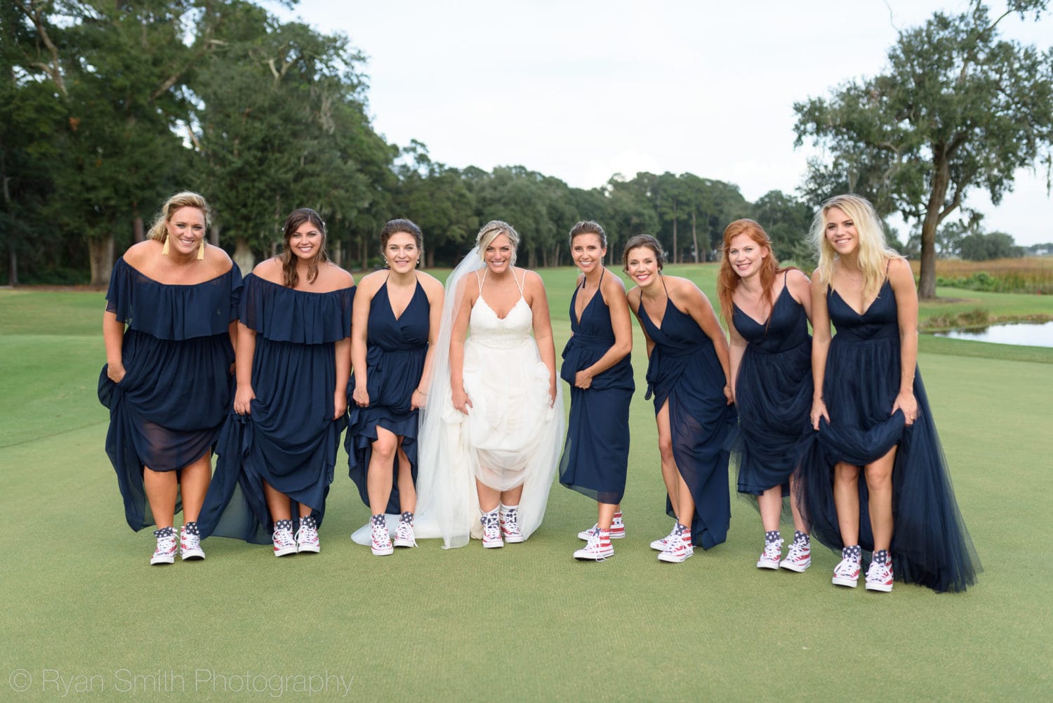 Bridesmaids showing off their shoes - Pawleys Plantation