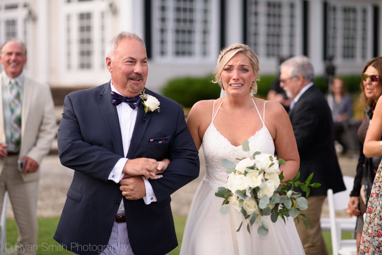 Emotional bride seeing groom for the first time - Pawleys Plantation