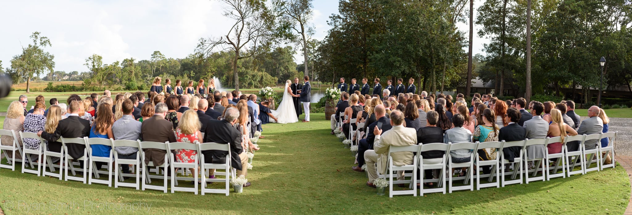 Panorama of ceremony on the lawn - Pawleys Plantation