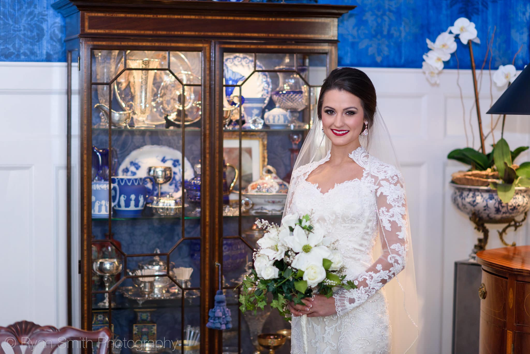 Bridal portrait by china cabinet - Rosewood Manor - Marion - Rosewood Manor, Marion
