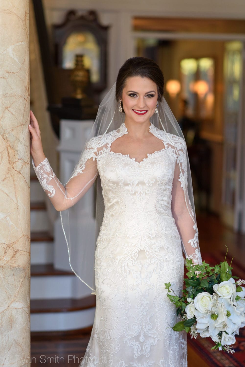 Bridal portrait by columns - Rosewood Manor - Marion - Rosewood Manor, Marion