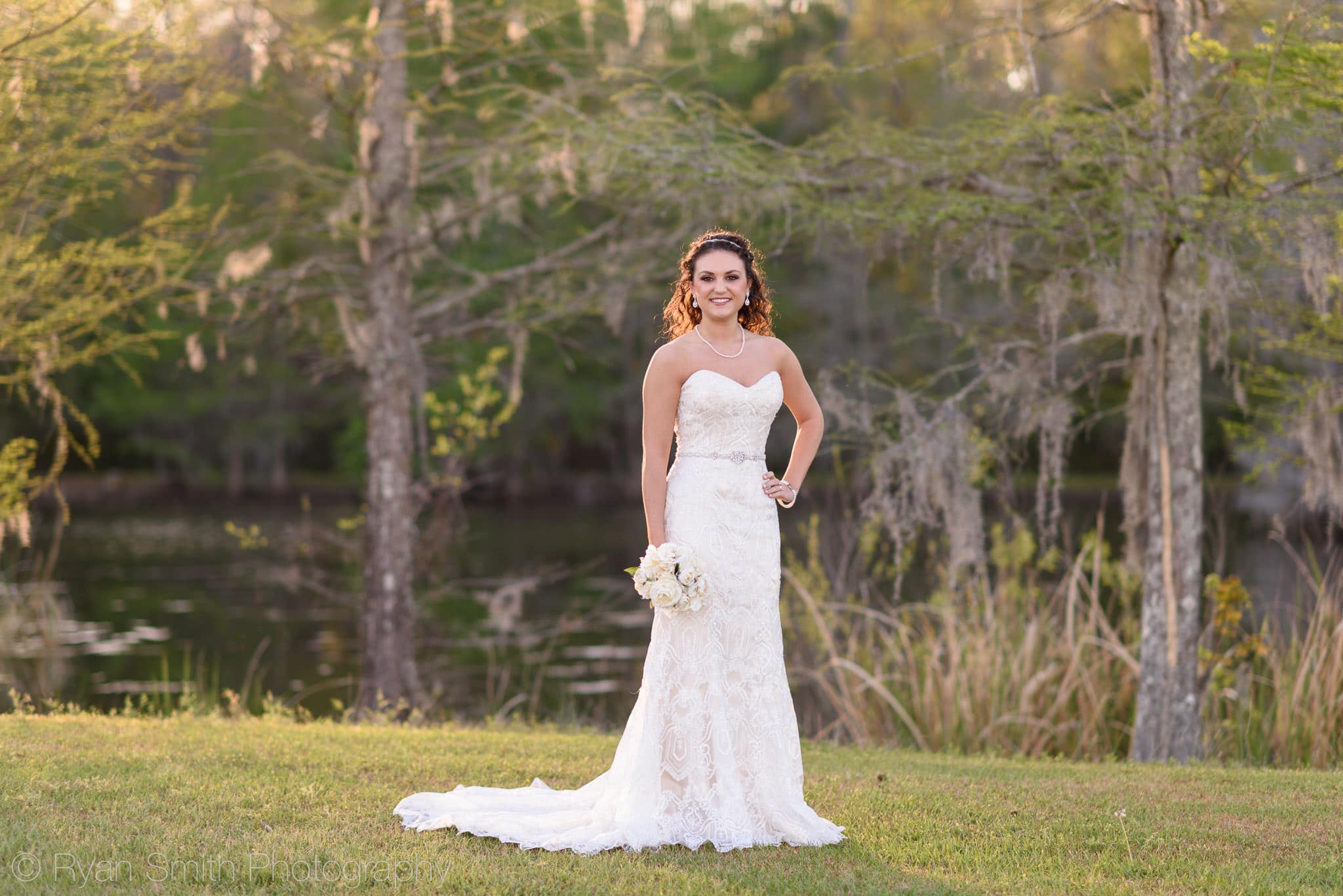 Bridal portrait in front of the pond - Upper Mill Plantation