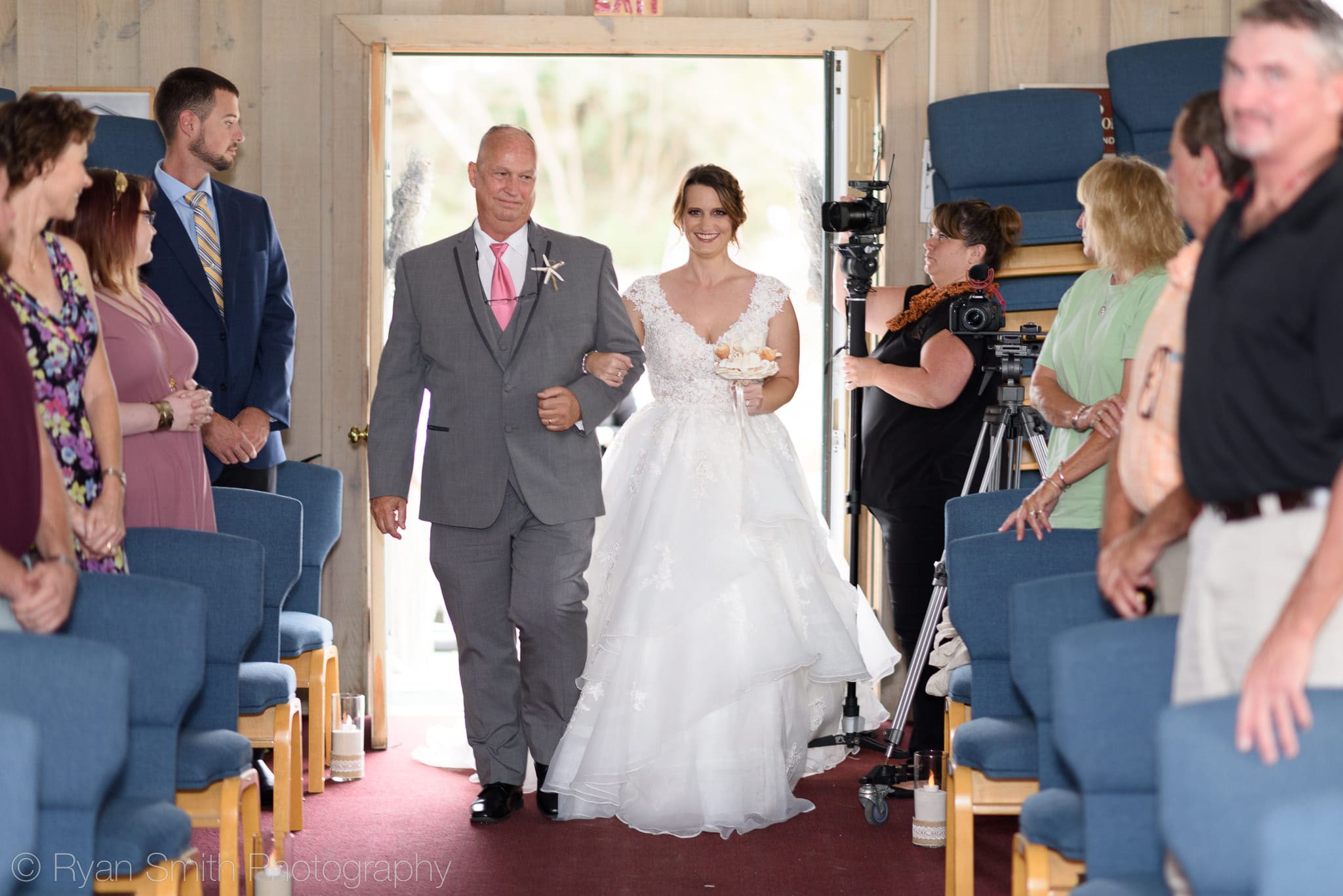 Bride and father entering chapel - Pawleys Island Chapel
