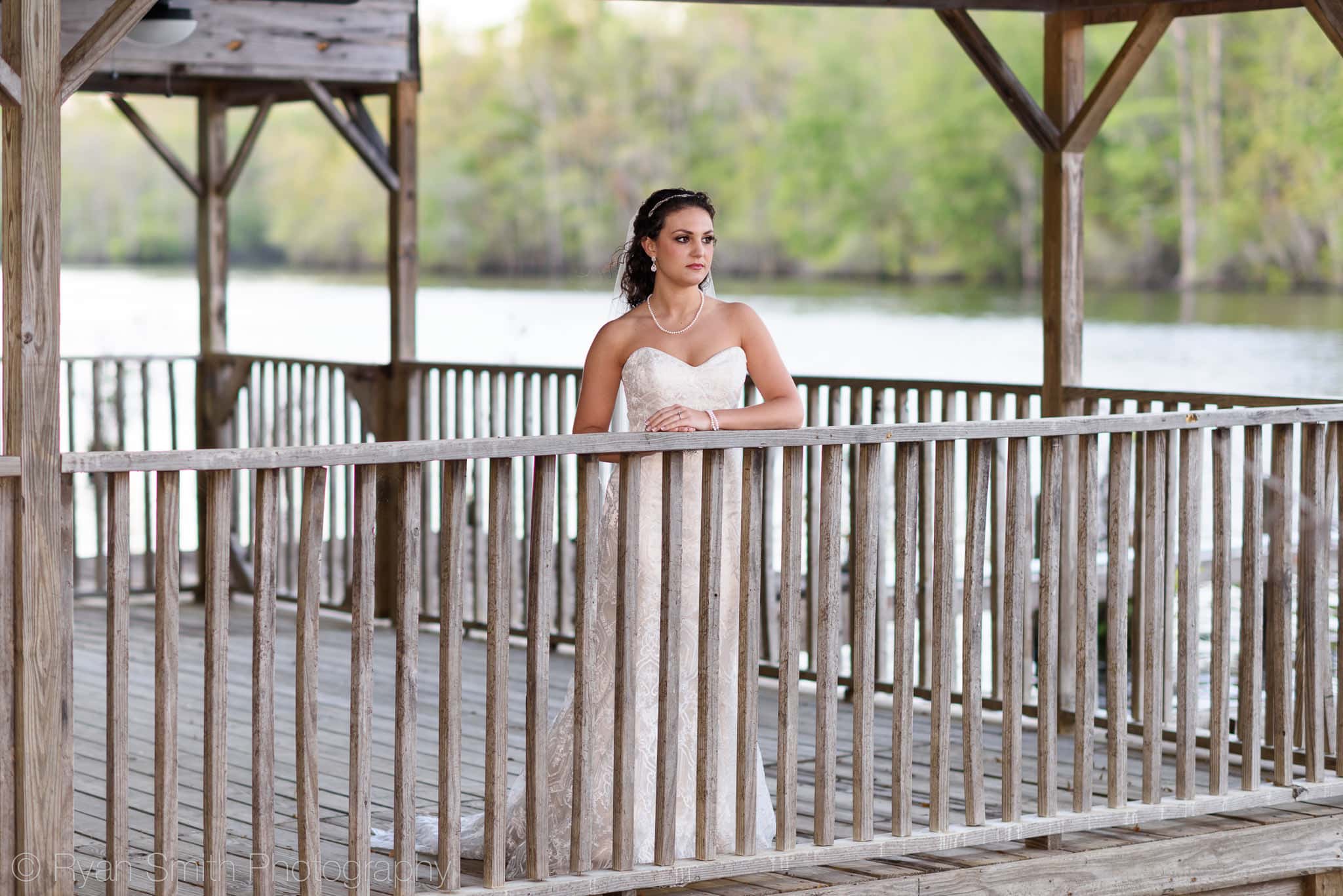 Bride looking out over the Waccamaw River - Upper Mill Plantation