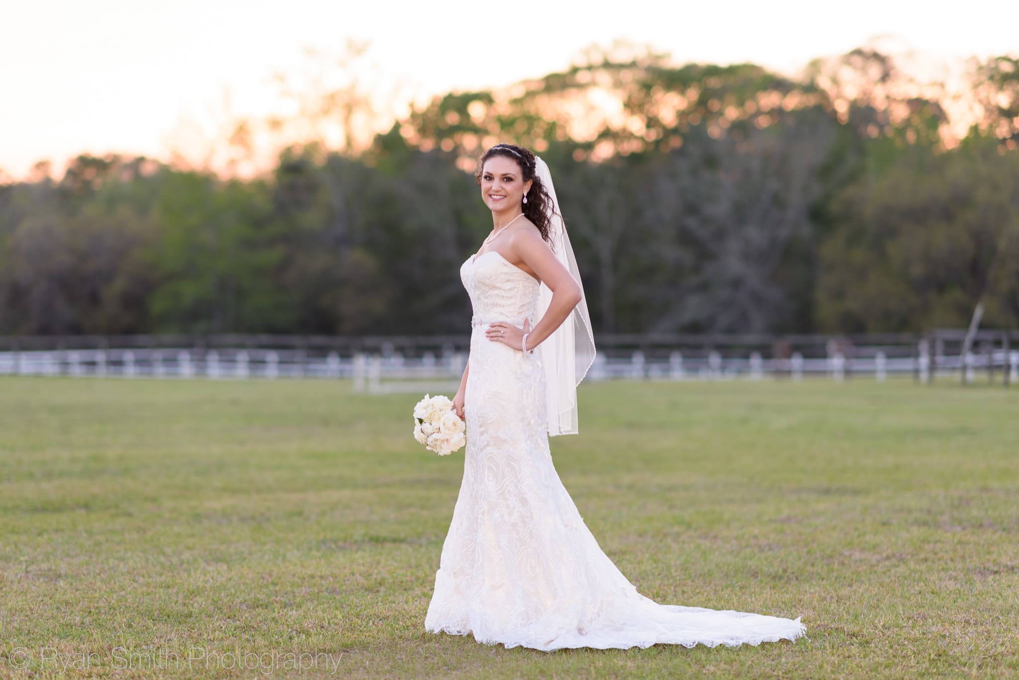 Bride on the farm posing in the sunset - Upper Mill Plantation