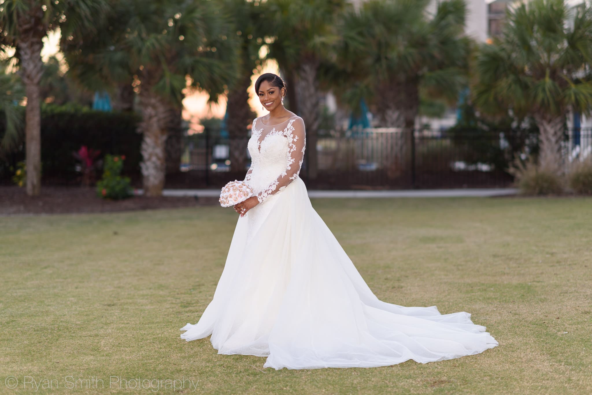 Bride posing in the sunset - Doubletree Resort by Hilton Myrtle Beach