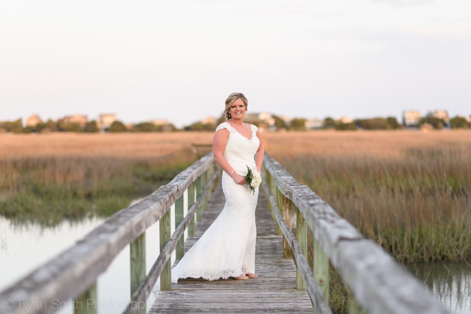 Bride posing on a boardwalk - Pawleys Island