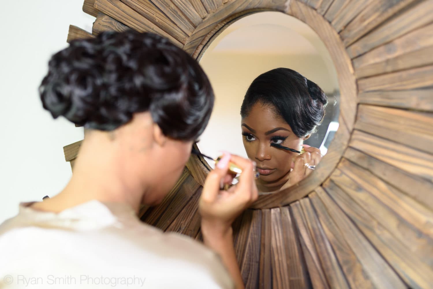 Bride putting on makeup in mirror - Doubletree Resort by Hilton Myrtle Beach