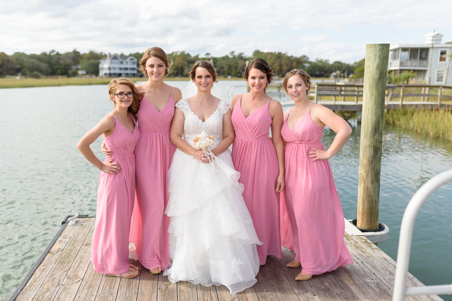 Bridesmaids on dock - Pawleys Island