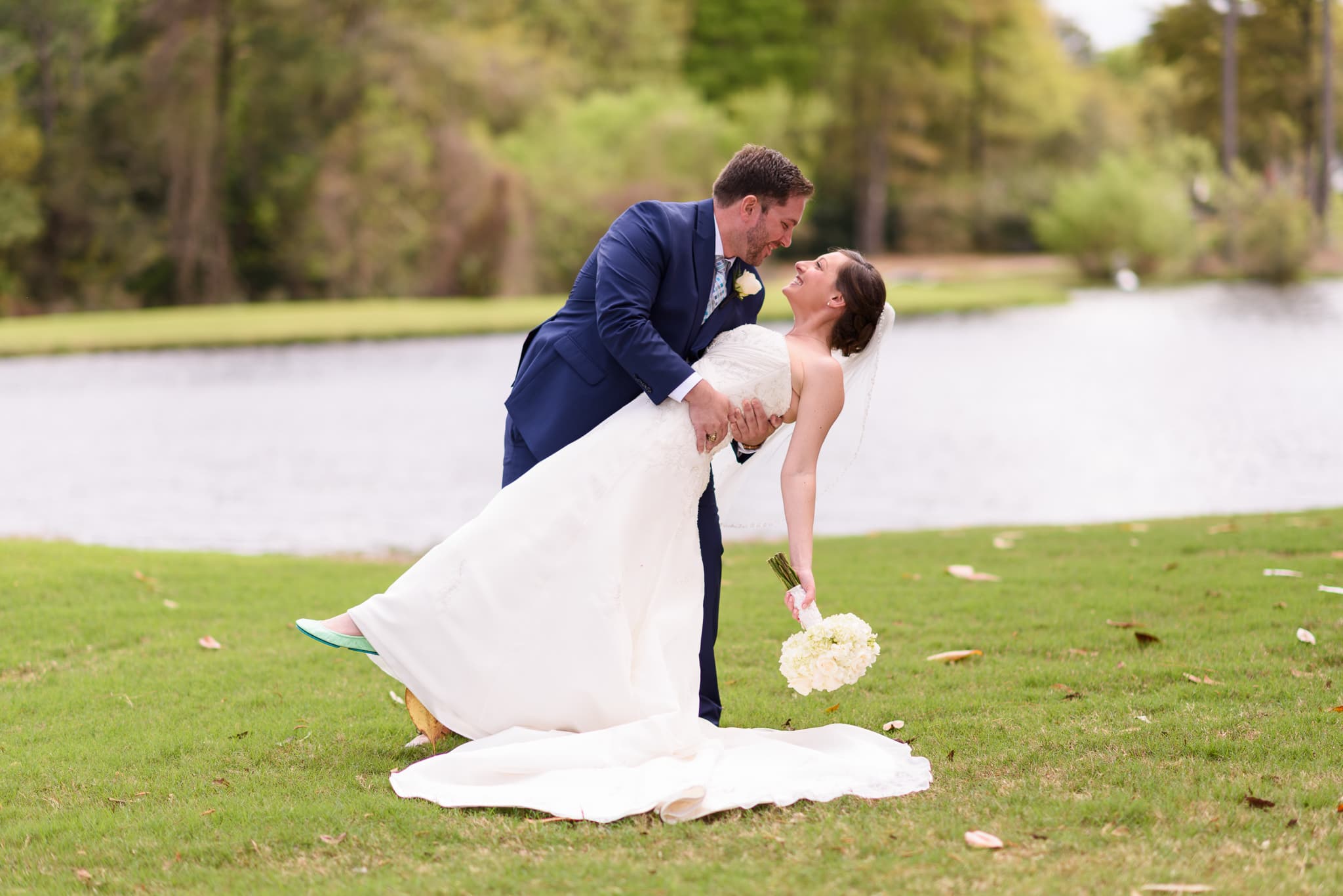 Fun before ceremony pictures with bride and groom - Pawleys Plantation