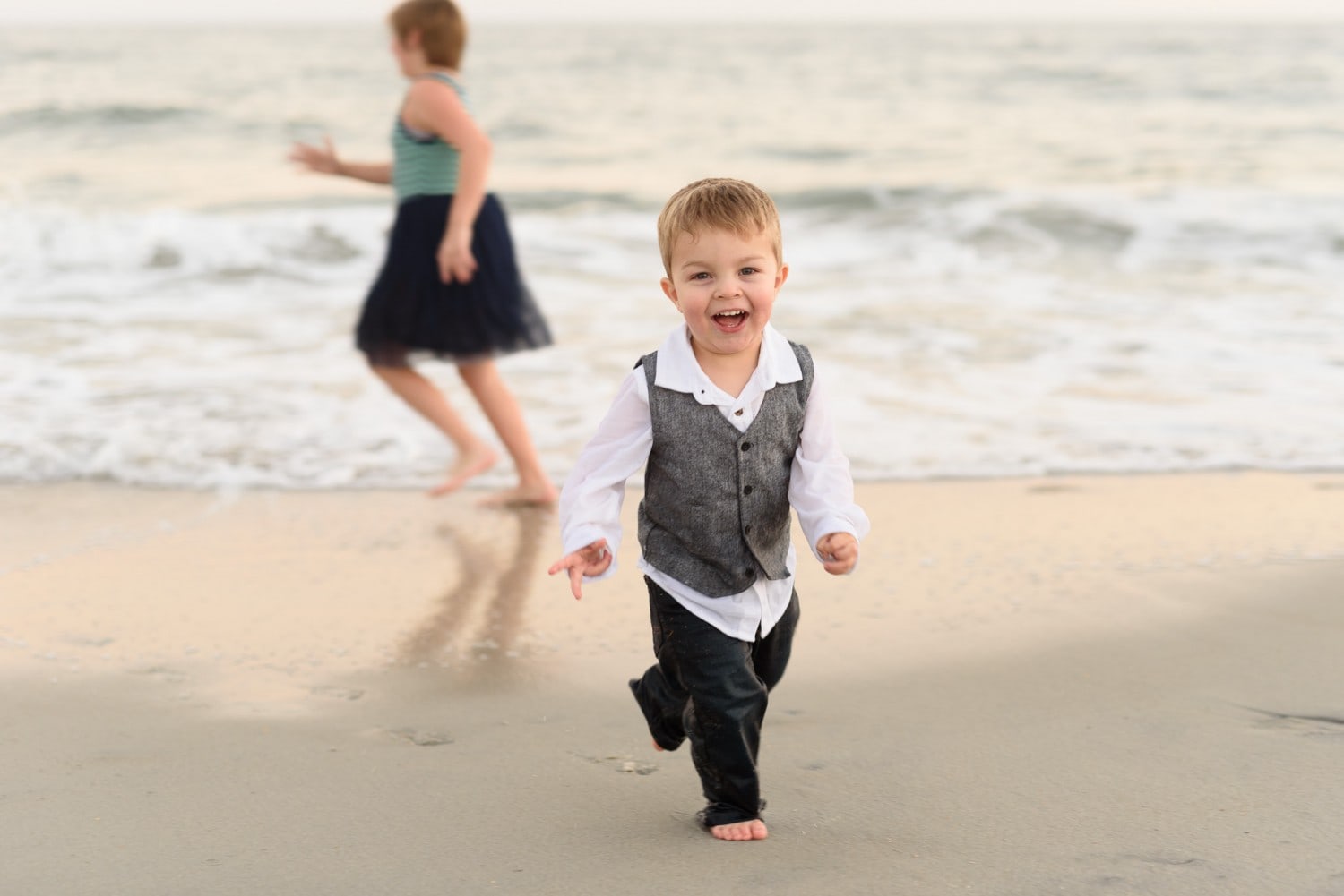 Kids running down the beach - Huntington State Park -