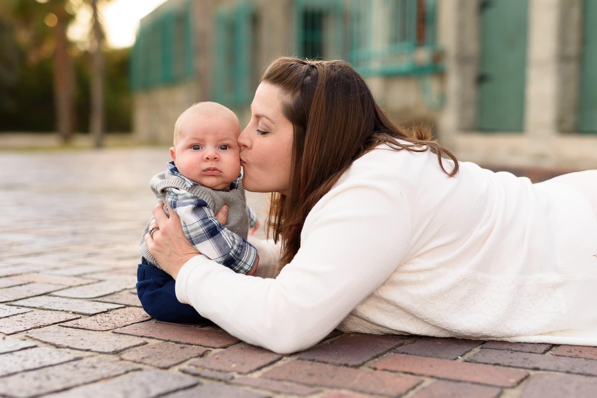 Mom kissing baby boy on the cheek - Huntington State Park -