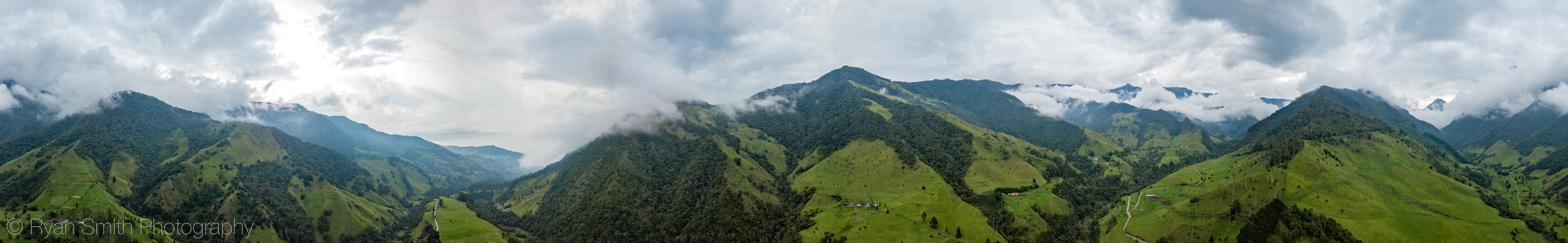 360 degree drone aerial photography of Cocora Valley and the Wax Palms in Colombia