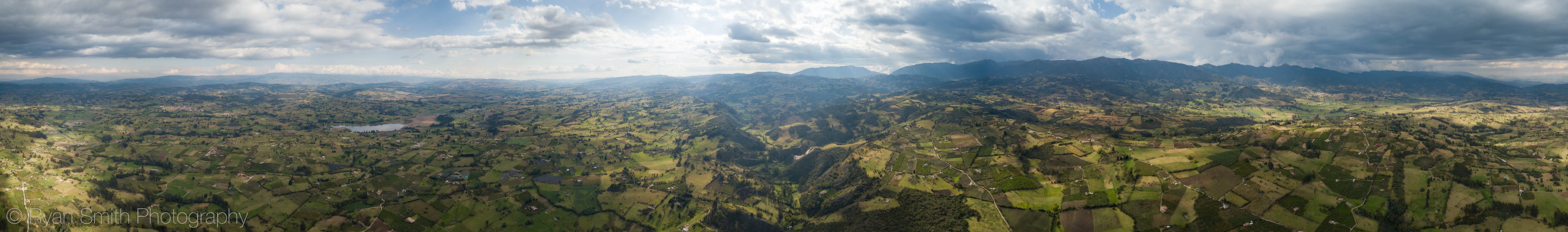 Drone panorama of the mountain farmlands in Colombia