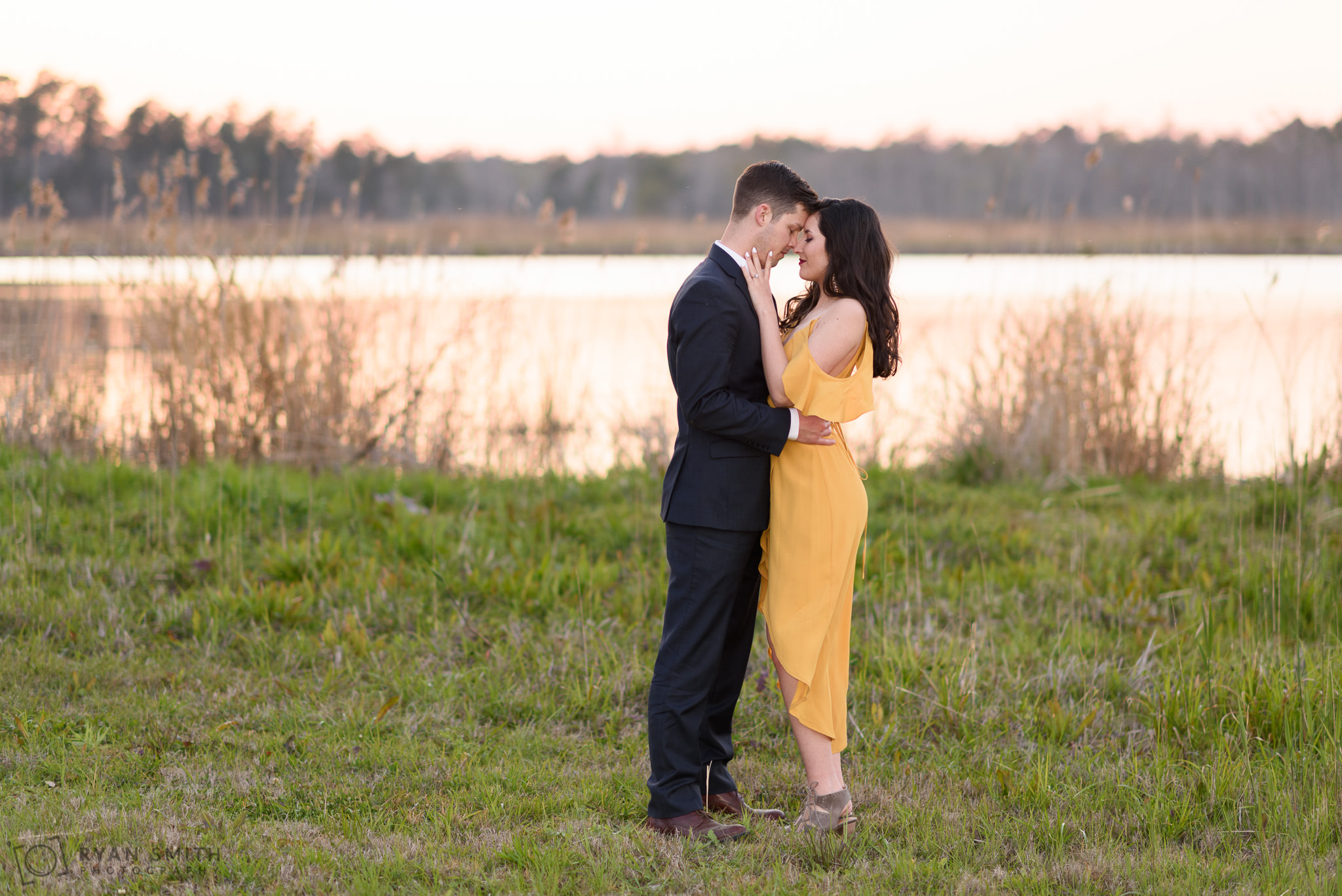 Romantic engagement portrait in front of the lake Mansfield Plantation, Georgetown