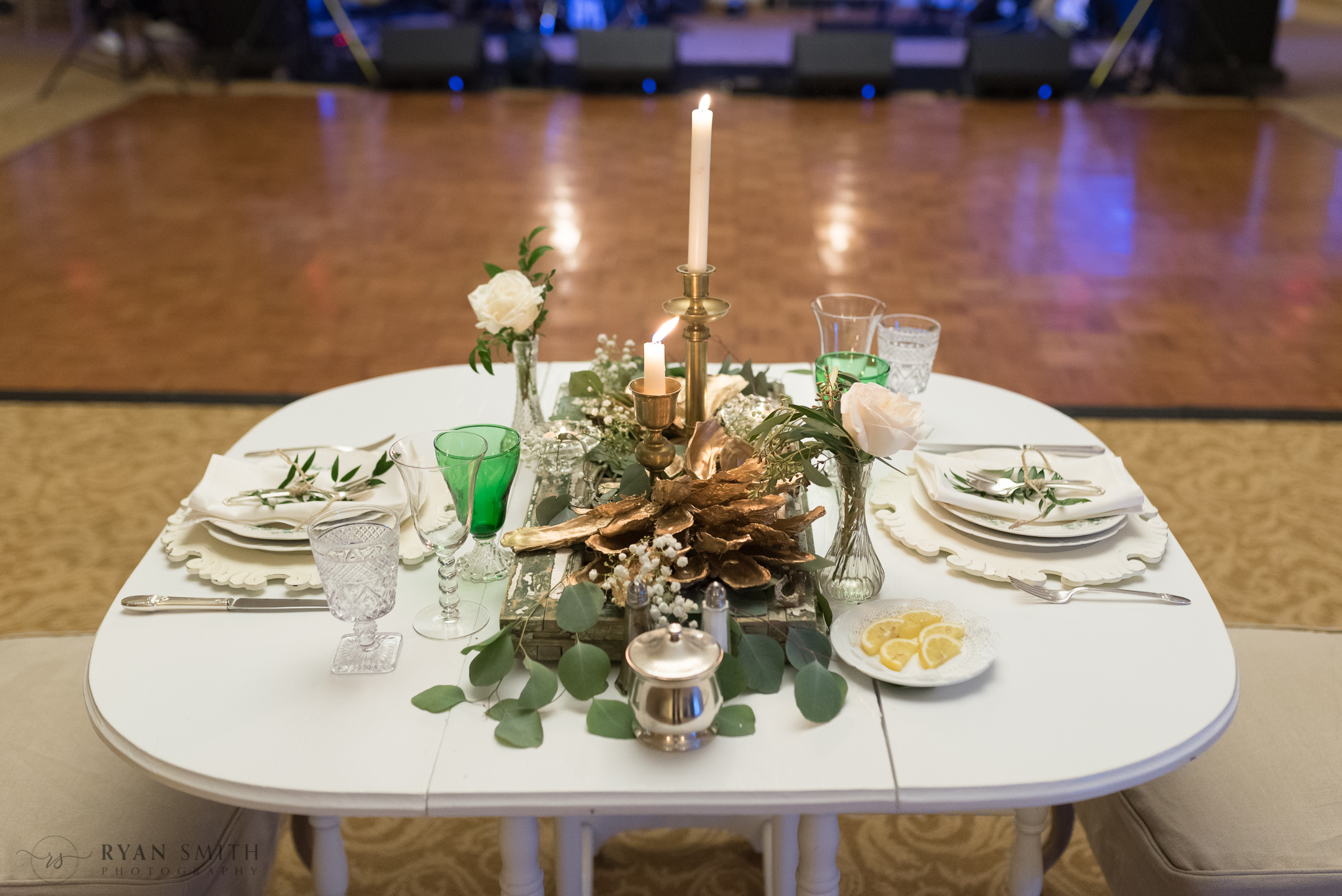 Bride and grooms table decorations - Pawleys Plantation