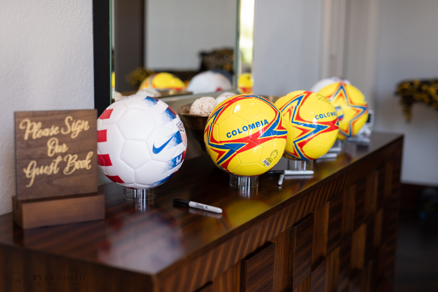 Colombia soccer balls used as wedding guestbook - Grande Dunes Ocean Club
